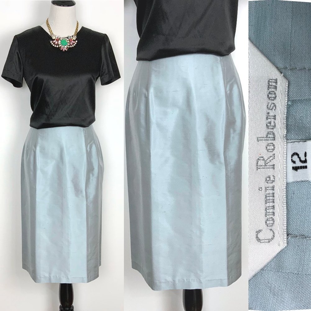 Connie Roberson Silk Pencil Skirt Gray/Blue Sz 12
